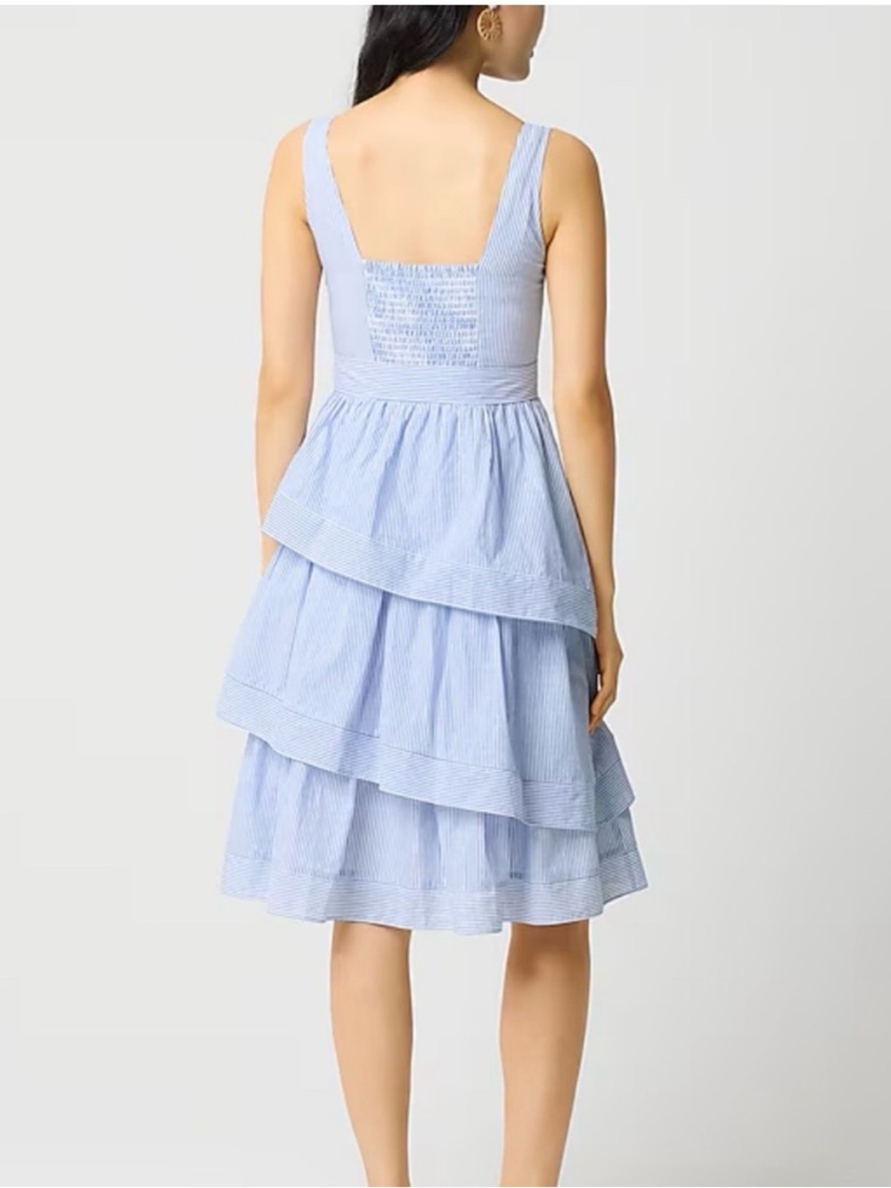 NWT $128 J Crew Stripe Belted Tiered Dress in White/Banker Blue 10 - Picture 3 of 3